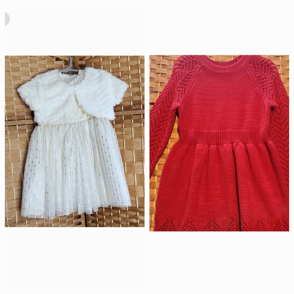 Valentines, Occasion Toddler, 3T Red & Off-White Sparkling Dresses
